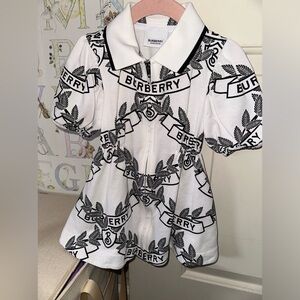 Burberry White and Black Logo Print Kids Dress